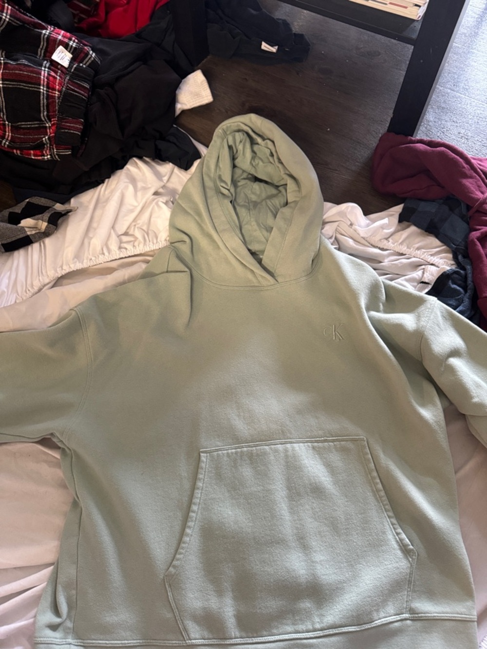 Calvin Klein Sage Green Men's Hooded Zip-Up Sweatshirt